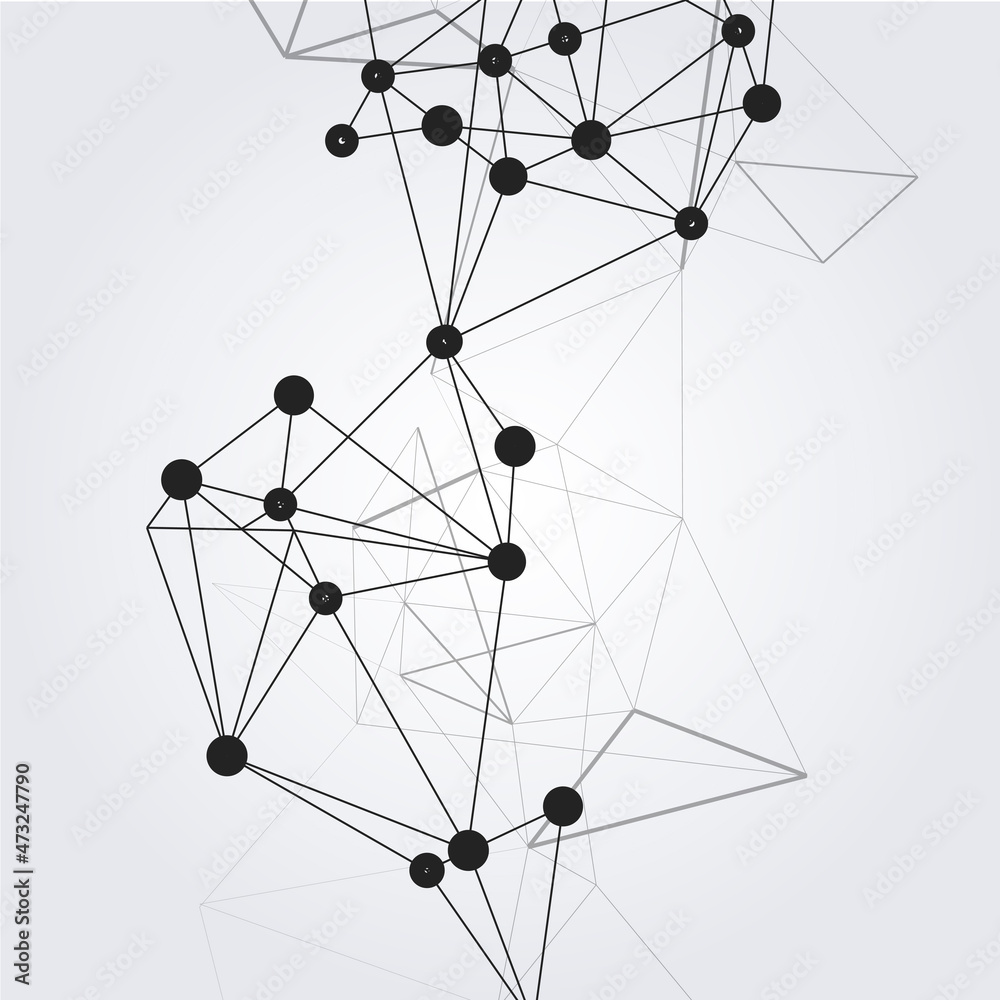 Black molecules in modern style on light background. Design material. Biotechnology concept Black molecules in modern style on light background. Design material. Biotechnology concept