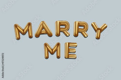 marry me written with golden foil balloons. marry me lettering realistic gold balloons, marry me typography background. vector design, isolated