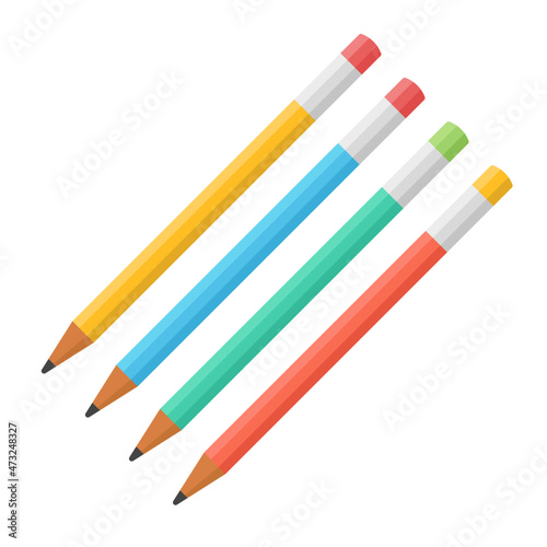 wooden graphite charcoal Pencils vector illustratiom logo icon set isolated on white background flat cartoon color with rubber eraser 
