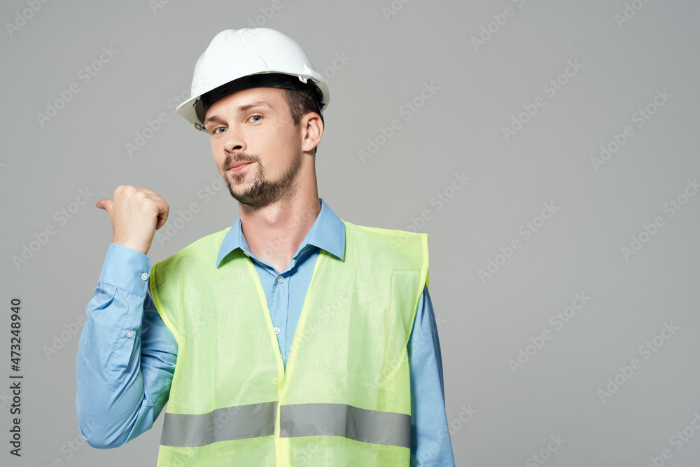 Man in working form construction work isolated background Man in working form construction work isolated background