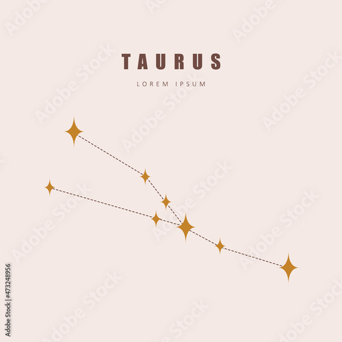 Taurus zodiac constellation. Horoscope vector illustration in boho style. Mystery and esoteric. Spiritual tarot poster. Magic occult and astrology card.