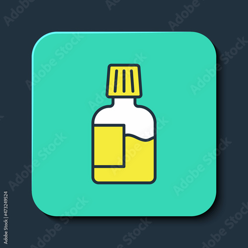 Filled outline Mouthwash plastic bottle icon isolated on blue background. Liquid for rinsing mouth. Oralcare equipment. Turquoise square button. Vector