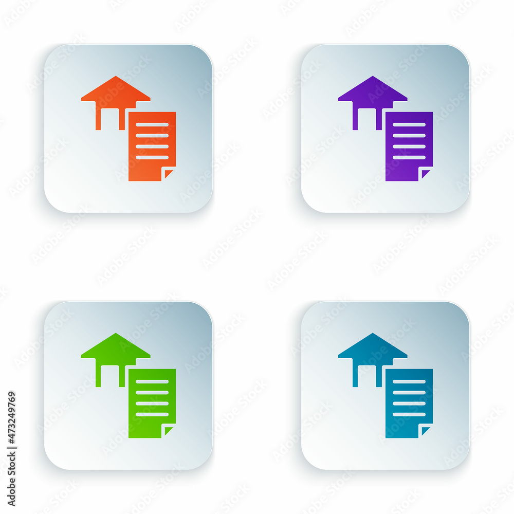 Color House contract icon isolated on white background. Contract creation service, document formation, application form composition. Set colorful icons in square buttons. Vector Color House contract icon isolated on white background. Contract creation service, document formation, application form composition. Set colorful icons in square buttons. Vector