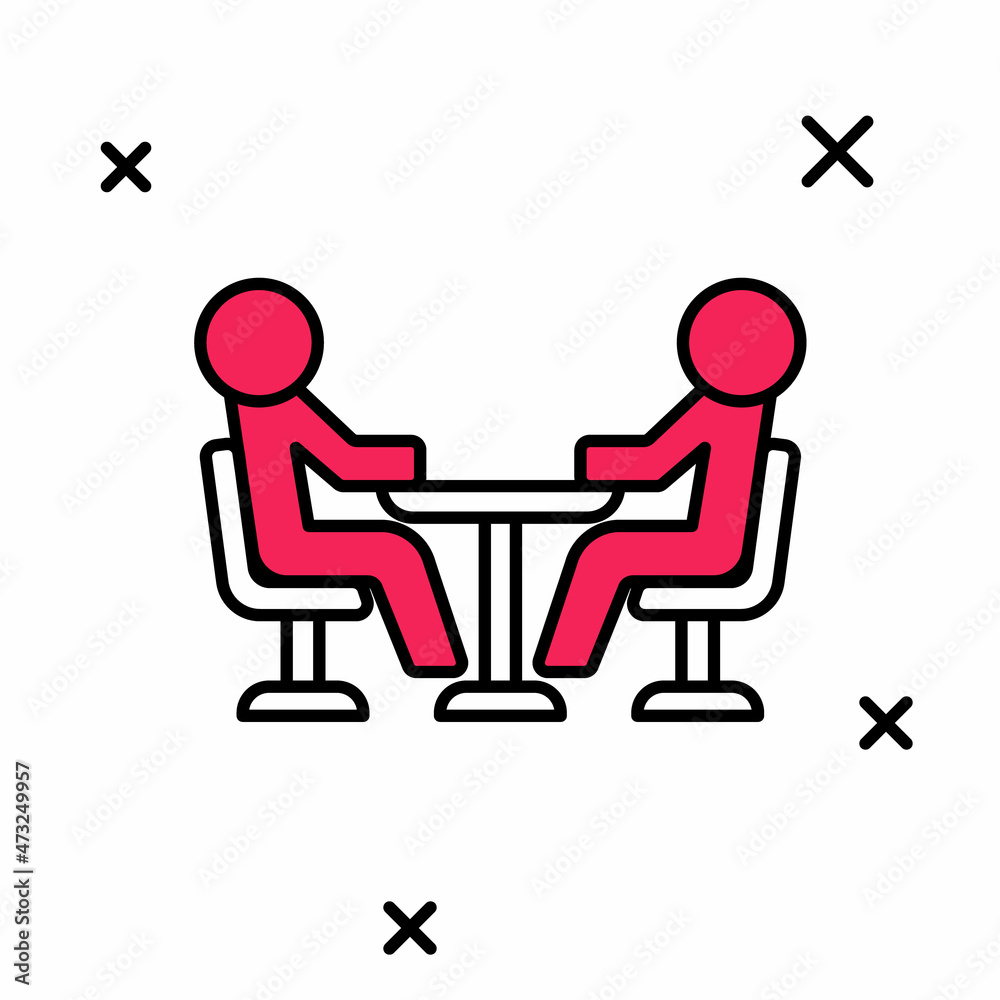 Filled outline Meeting icon isolated on white background. Business team meeting, discussion concept, analysis, content strategy. Presentation conference. Vector Filled outline Meeting icon isolated on white background. Business team meeting, discussion concept, analysis, content strategy. Presentation conference. Vector
