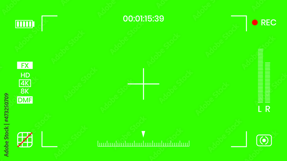 Green colored chroma key camera rec frame viewfinder overlay background