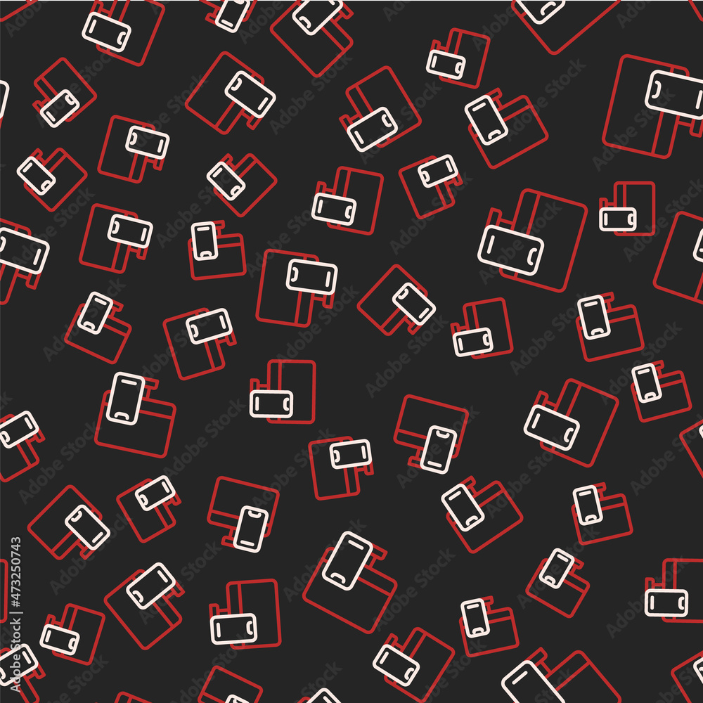 Line Online ordering and fast food delivery icon isolated seamless pattern on black background. Vector Line Online ordering and fast food delivery icon isolated seamless pattern on black background. Vector