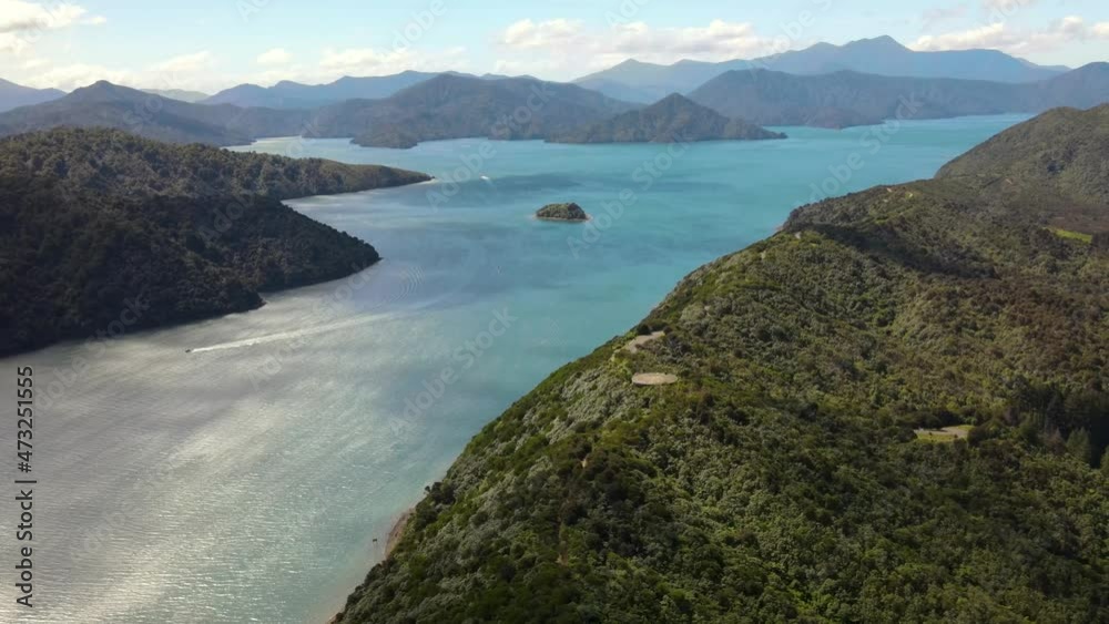 Queen Charlotte Sound, Marlborough Sounds. Aerial view of beautiful fjord scenery of New Zealand. Queen Charlotte Sound, Marlborough Sounds. Aerial view of beautiful fjord scenery of New Zealand.