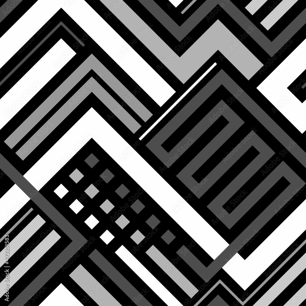 Fototapeta premium Seamless geometric pattern with gray and white lines on a black background in vector