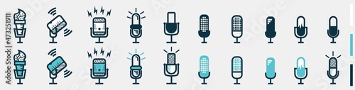 microphone set with lightning and connection sign for broadcast or podcast
