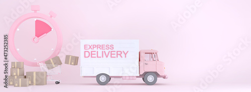 3D Online express delivery service concept, fast response delivery by courier Pickup, Delivery, Online Shipping Services. 3d Rendering. 