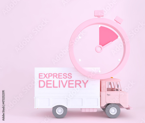 3D Online express delivery service concept, fast response delivery by courier Pickup, Delivery, Online Shipping Services. 3d Rendering. 