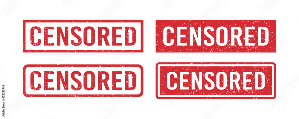 Grunge red censored word rubber stamp. Censor control security sign sticker set. Grunge vintage square label. Vector illustration on white background. Grunge red censored word rubber stamp. Censor control security sign sticker set. Grunge vintage square label. Vector illustration on white background.