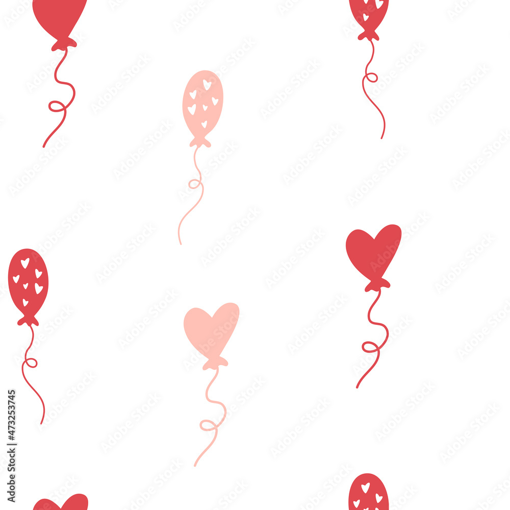 Balloons seamless pattern. Party time. Festive background for topics like Saint Valentine Day, festival, celebration. Flat cartoon vector illustration