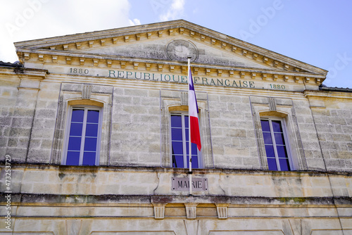 French text mairie republique francaise 1880 building mean city hall bouliac town in france photo