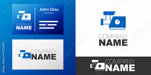 Logotype Kitchen meat grinder icon isolated on white background. Logo design template element. Vector