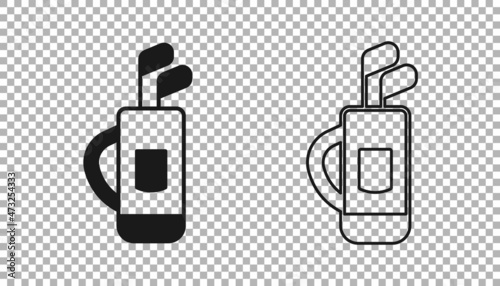 Black Golf bag with clubs icon isolated on transparent background. Vector