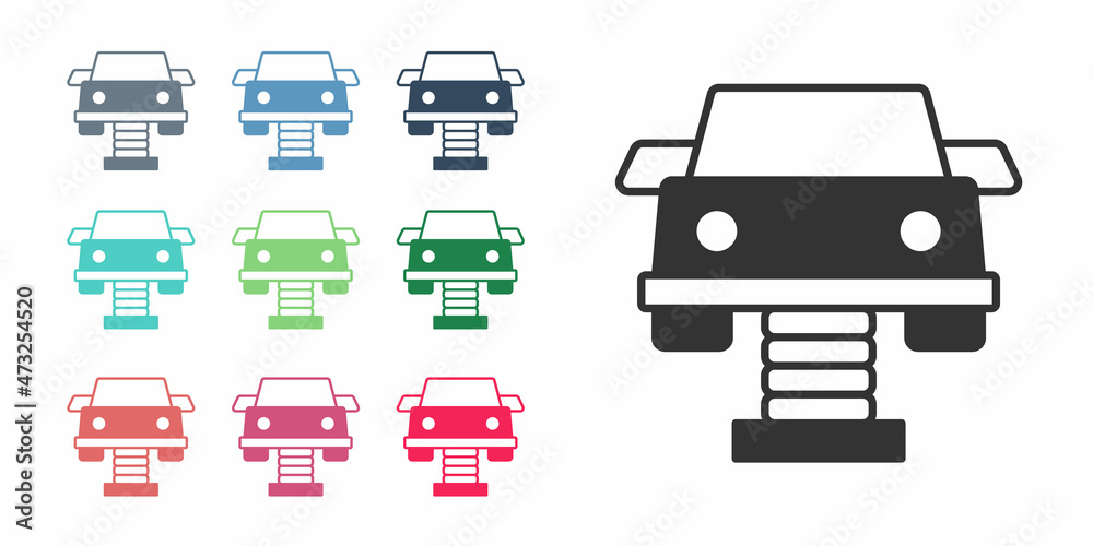 Black Swing car on the playground icon isolated on white background. Childrens carousel with car. Amusement icon. Set icons colorful. Vector Black Swing car on the playground icon isolated on white background. Childrens carousel with car. Amusement icon. Set icons colorful. Vector