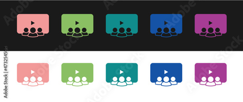 Set Online class icon isolated on black and white background. Online education concept. Vector