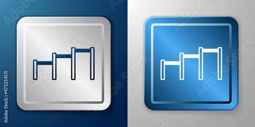 White Sport horizontal bar icon isolated on blue and grey background. Silver and blue square button. Vector