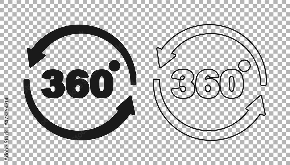 Black 360 degree view icon isolated on transparent background. Virtual reality. Angle 360 degree camera. Panorama photo. Vector Black 360 degree view icon isolated on transparent background. Virtual reality. Angle 360 degree camera. Panorama photo. Vector