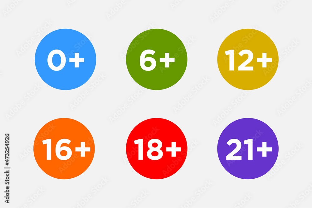Set marks age limit sing restriction. Vector icons for children censoring content. Set marks age limit sing restriction. Vector icons for children censoring content.