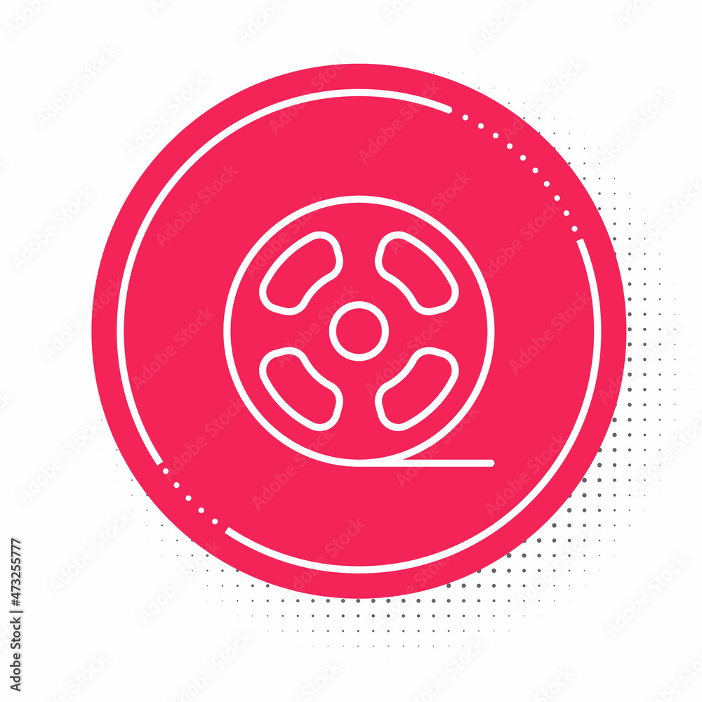 White line Film reel icon isolated on white background. Red circle button. Vector White line Film reel icon isolated on white background. Red circle button. Vector