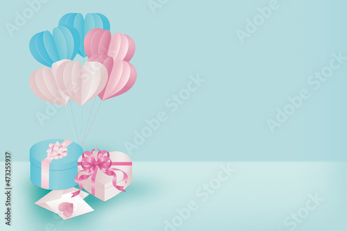 パステルカラーのハート形クラフトとギフトボックスのイラスト