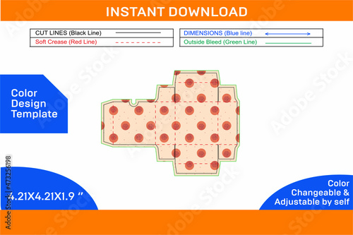 Custom Straight tuck end packaging box deline template and 3D box design easily editable resizeable Color Design Template