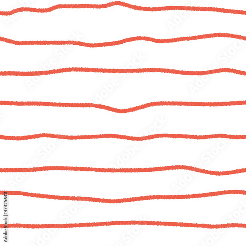 Hand drawn pencil lines on a white background. Seamless red and white horizontal pattern. For textile and paper.