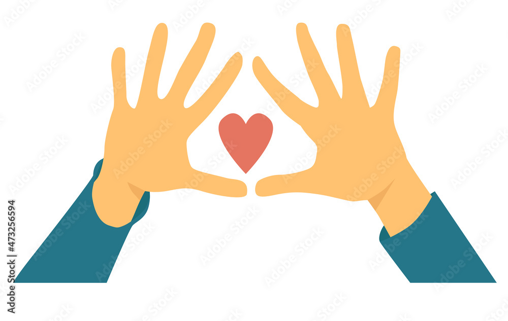 Obraz premium Two joining hands holding a heart. A symbol of recognition of love and the words I'm with you