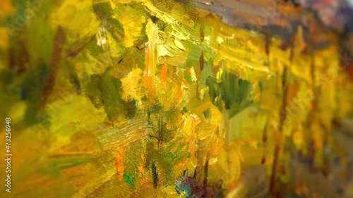 Brush strokes of the artist in the picture close up. Abstract oil painting. Art background texture