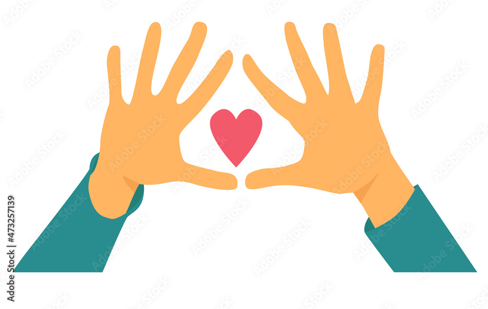 Obraz premium Two joining hands holding a heart. A symbol of recognition of love and the words I'm with you
