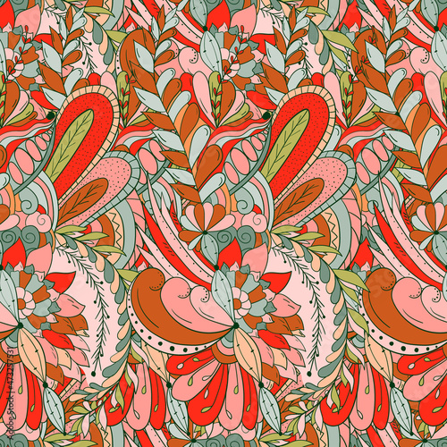 Seamless pattern background with abstract flowers, leaves