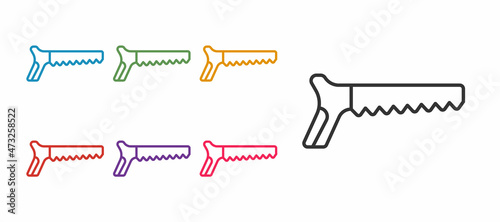 Set line Hand saw icon isolated on white background. Set icons colorful. Vector