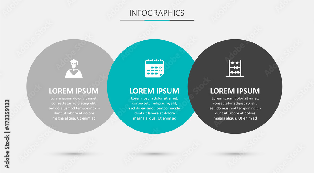 Fototapeta premium Set School timetable, Graduate and graduation cap and Abacus. Business infographic template. Vector