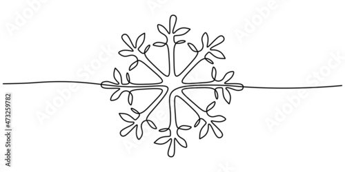 Continuous one single line of snowflake for christmas ornament isolated on white background.