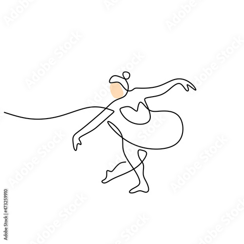 Continuous one single line of woman ballerina dancing isolated on white background.