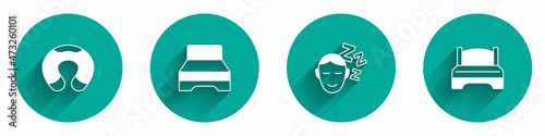 Set Travel neck pillow, Big bed, Dreams and icon with long shadow. Vector