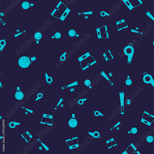 Set Golf ball on tee, Whistle, Boxing short and Baseball bat with on seamless pattern. Vector
