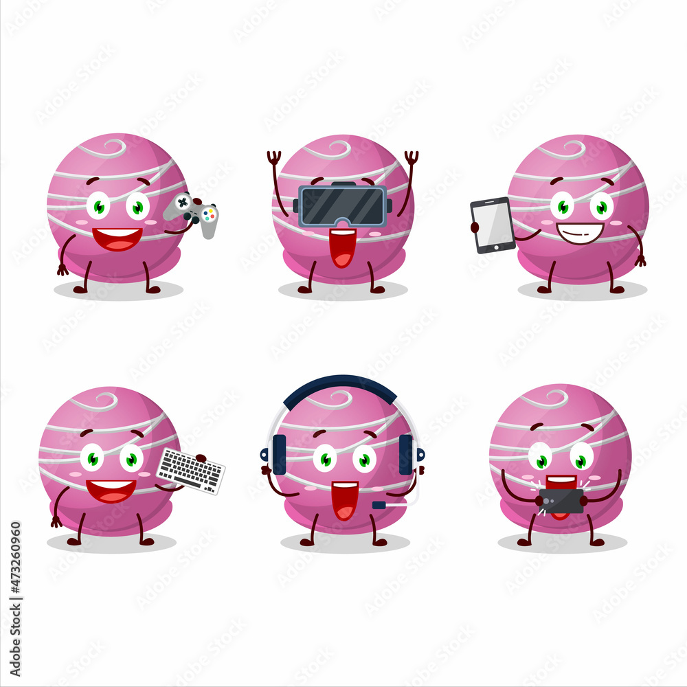 Truffle strawberry candy cartoon character are playing games with various cute emoticons
