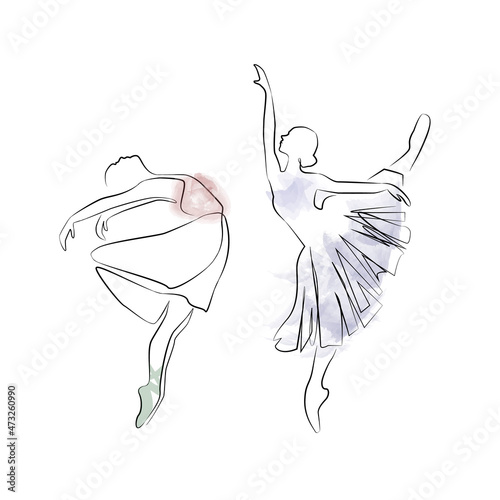 sketch of a woman in a dress ballet dancer line art continuous art watercolor icon girl 