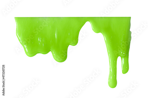 flowing green slime isolated on white photo
