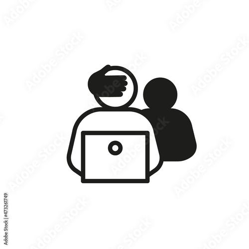 Computer hacker shadow sign, online fraud, line icon. Cheating on internet, covert crime. Danger of stealing money and personal information. Vector