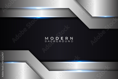 Modern Background Overlapped Metallic Glossy Silver Glowing Blue