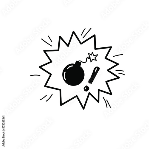 Swear word speech bubble with bomb. Doodle curse, rude, insult, swear word for angry, bad, negative expression. Hand drawn sketch style. Vector illustration on white background.