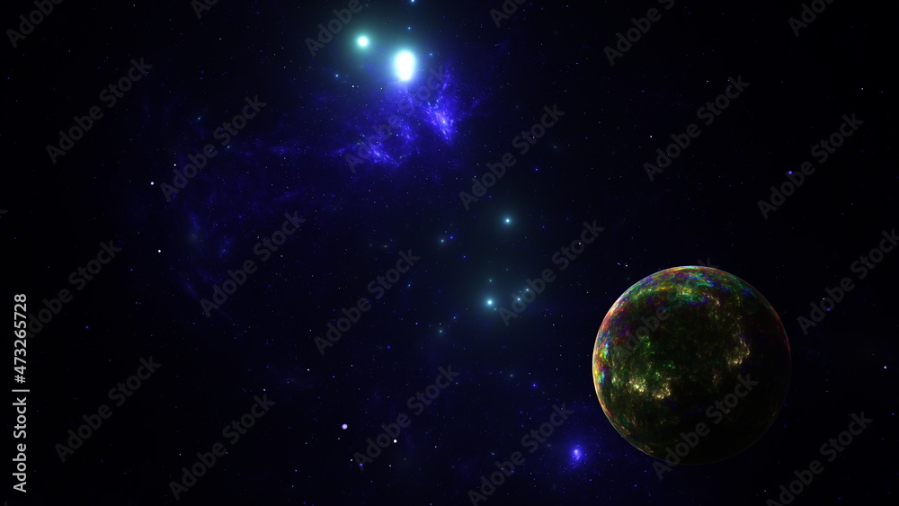 Fantastic planet in space, space landscape fantasy planet on the background of stars and galaxies