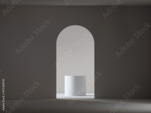 3d render pedestal in empty grey interior