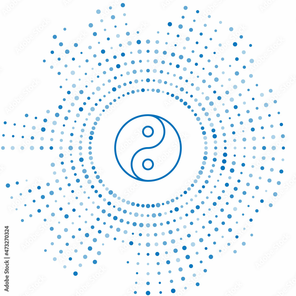 Blue line Yin Yang symbol of harmony and balance icon isolated on white background. Abstract circle random dots. Vector Blue line Yin Yang symbol of harmony and balance icon isolated on white background. Abstract circle random dots. Vector