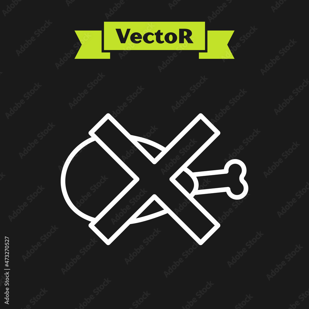 Obraz premium White line No meat icon isolated on black background. No fast food allowed - vegetarian food. Vector