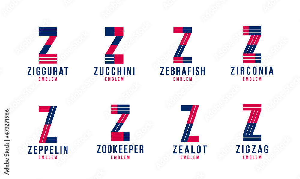 Obraz premium Letter z logo elements set, vector trendy retro initial, geometric monogram design symbol Z.